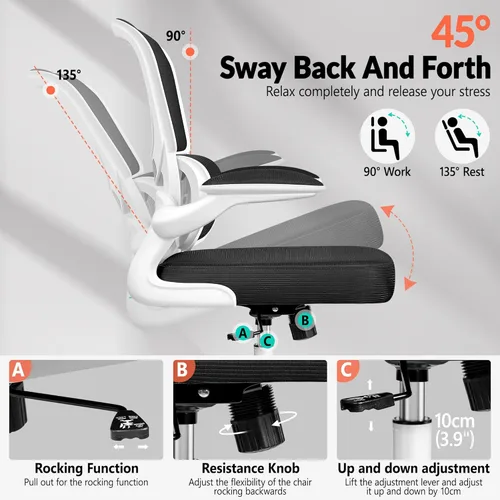 Miniatura 5 de BESTFAIR Silla de oficina ergonómica, silla de escritorio de malla transpirable cómoda con soporte lumbar, silla de computadora, silla de escritorio