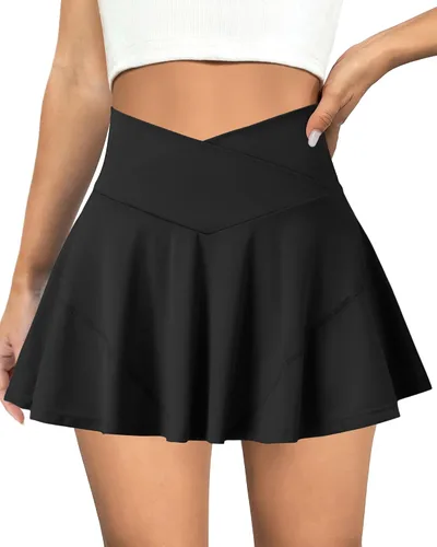 Miniatura 2 de COPYLEAF Falda de tenis para mujer, faldas de golf de cintura alta con bolsillos, pantalones cortos cruzados atléticos plisados