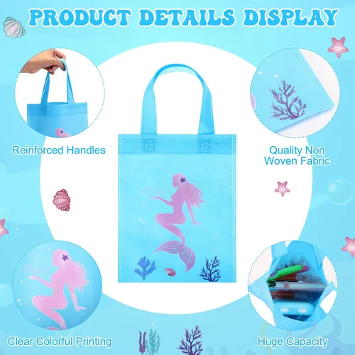 Miniatura 3 de Faccito 24 bolsas de regalo de sirena, bolsa de regalo de cumpleaños de sirena, bolsa de golosinas bajo el mar, bolsa de regalo no tejida