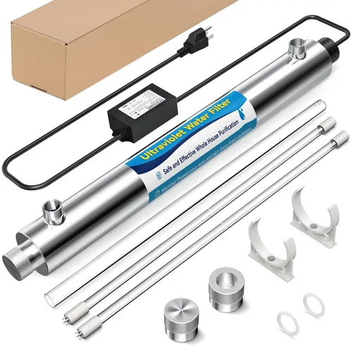 Filtro de agua UV para toda la casa, sistema de filtro purificador de agua de 55 W 120 V para purificación de agua de toda la casa, 12 GPM, entrada