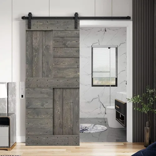 Miniatura 25 de TMS Serie N - Puerta corrediza interior de madera de pino anudada con kit de herrajes deslizantes (32 x 84 pulgadas, blanco)