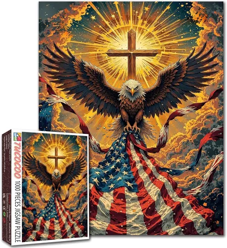 Miniatura 12 de Rompecabezas de 1000 piezas con la bandera americana y águila para adultos, rompecabezas del 4 de julio, para juegos de actividades familiares