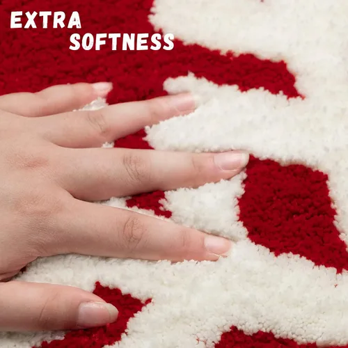 Miniatura 4 de Alfombra de baño roja para decoración de baño, alfombra de baño roja, antideslizante, nieve blanca, decoración del hogar, alfombra de ducha
