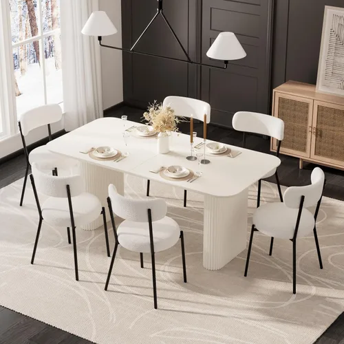 Miniatura 35 de RGZ Juego de mesa de comedor oval moderna de 71", juego de mesa y sillas de 7 piezas para 6, juego de mesa de cocina de mármol sintético y 6 sillas