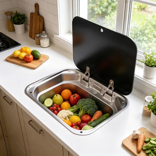 Miniatura 9 de Fregadero de cocina y bar de 17 pulgadas de montaje inferior para autocaravana, estación de trabajo, cuenco individual, lavabo para lavado de manos