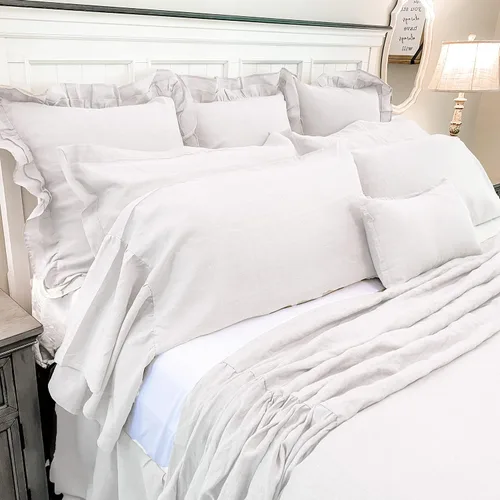 Miniatura 2 de Piper Classics Provincial Linen - Colcha de lino blanco con volantes, 56 pulgadas de ancho x 78 pulgadas de largo, falda con volantes en 3 lados