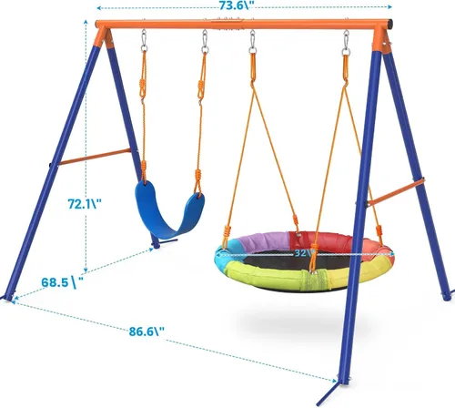 Miniatura 8 de GIKPAL Juego de columpios con soporte para niños, juegos de columpios al aire libre para patio trasero con platillo de 32" y asiento de 26.2", marco