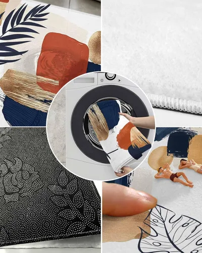 Miniatura 4 de Alfombra de baño abstracta de mediados de siglo, alfombra de área moderna estética terracota, absorbente, antideslizante, alfombra de baño bohemia