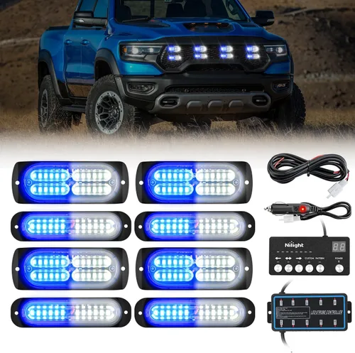 Miniatura 38 de Nilight 8 piezas de luces estroboscópicas LED 12 LED ámbar blancas, luz de emergencia 12 V 24 V, luz de advertencia de peligro con función