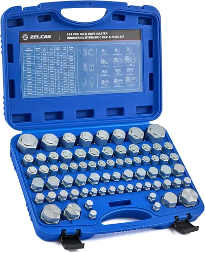 Miniatura 9 de ZELCAN Kit de tapón y tapón de manguera hidráulica, 64 piezas JIC Plug and Cap Surtido Kit con rosca de 37° para tablero tamaño 4 6 8 10 12 16, kit