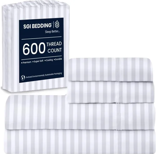 Miniatura 26 de SGI bedding Sábanas de Algodón Egipcio 100% Tamaño Full XL – Juego de Sábanas de 600 Hilos, Suaves, Frescas, Bolsillo Profundo de 16", Ropa de Cama