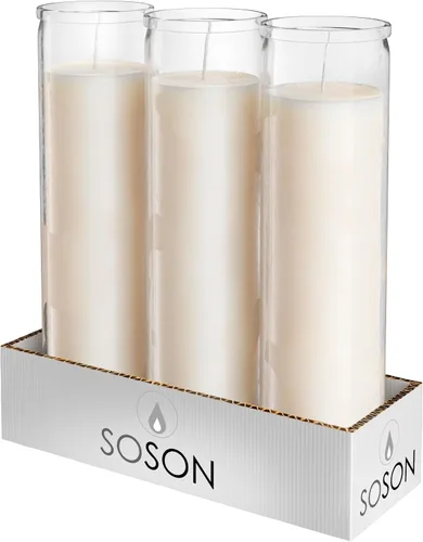Miniatura 25 de Simply Soson - Velas de pilar blancas de 2x8 pulgadas de 7 días en vidrio, juego de 3, hasta 90 horas de tiempo de quemado, sin fragancia, velas