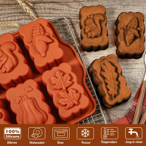 Miniatura 3 de Molde de silicona mini para pan de cosecha de otoño, molde rectangular de silicona de 6 cavidades de otoño, molde de silicona mini para pan