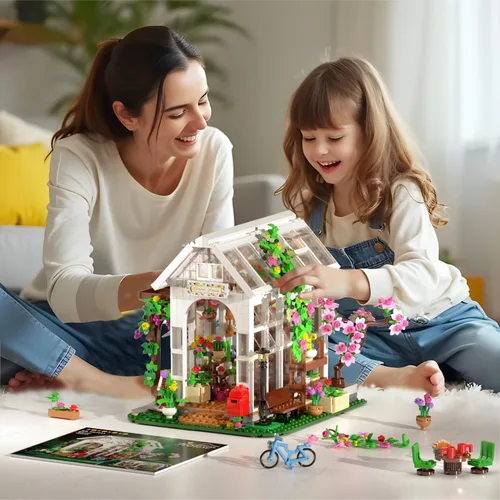 Miniatura 6 de HOGOKIDS Juego de construcción de casa de flores con luz LED, 1332 piezas de juguete de construcción de casa de jardín con flores, plantas
