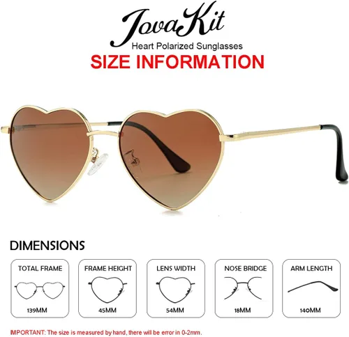 Miniatura 3 de JOVAKIT Gafas de sol polarizadas con forma de corazón para mujer, estilo encantador, marco de metal, lentes de protección UV400