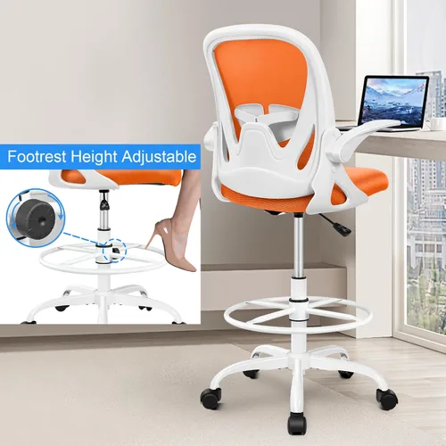 Miniatura 4 de Primy Silla de Dibujo Silla de Oficina Alta con Reposabrazos Abatibles Silla Ejecutiva Ergonómica de Computadora para Escritorio de Pie con Soporte