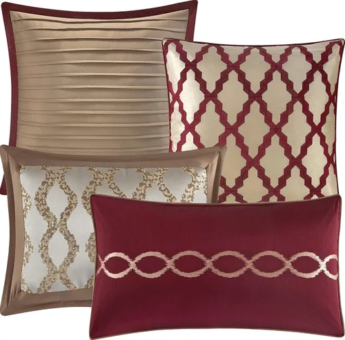 Miniatura 4 de Stratford Park Juego de ropa de cama cálido y vibrante de 10 piezas, color borgoña, tamaño Queen, cálido, 100% poliéster, falda de cama, almohadas