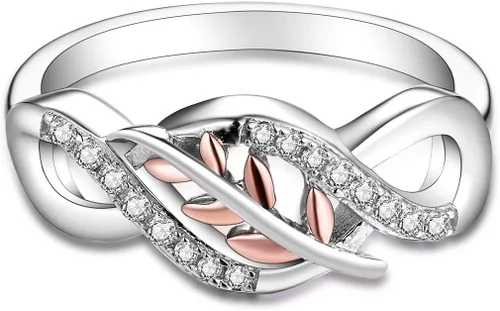 Miniatura 2 de JO WISDOM Anillo de plata de ley 925 con nudo infinito y hoja de oro rosa con circonita cúbica