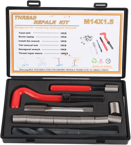 Kit de reparación de roscas M14x1.5 15 piezas de manguitos de inserción de helicoil de acero inoxidable métrico hembra kit surtido de reparación de