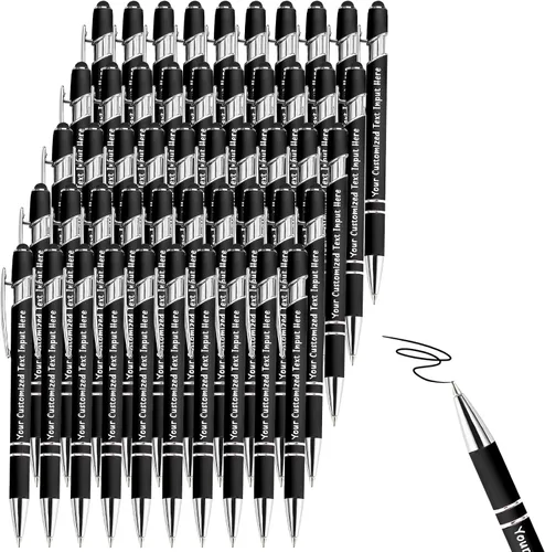 Miniatura 26 de Bolígrafo personalizado, 50 bolígrafos personalizados, grabado a granel con logotipo de nombre, lápiz digital de tinta negra suave con toque