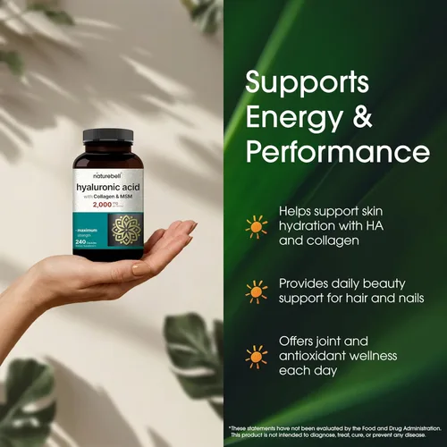 Miniatura 4 de NatureBell Ácido hialurónico 2,000 mg con colágeno y MSM - 240 cápsulas - Hidratación de la piel, cabello, uñas y articulaciones - Fórmula soluble