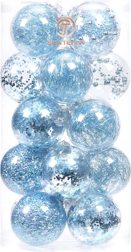 Miniatura 35 de Sea Team Juego de bolas de Navidad de plástico transparente inastillables, bolas decorativas de varios tamaños con relleno delicadas decoraciones