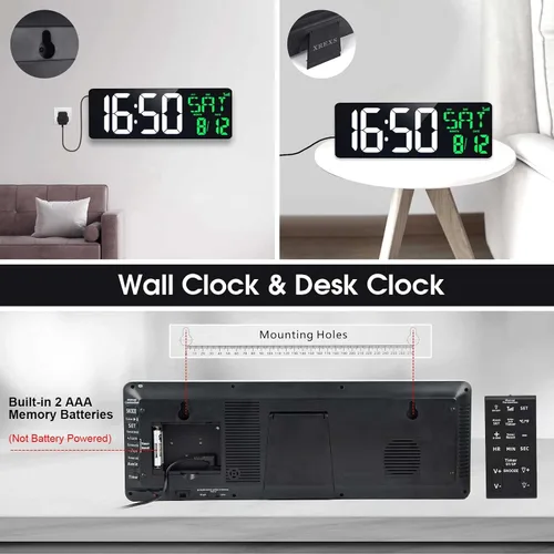 Miniatura 6 de Reloj de pared digital de 17 pulgadas, pantalla grande, tiempo de sincronización Bluetooth, atenuación automática, reloj de pared digital grande