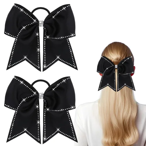 Miniatura 17 de 2 paquetes de lazos grandes para animadoras de 8 pulgadas con soporte para coleta, lazos grandes para el cabello para uniformes de sóftbol para Negro