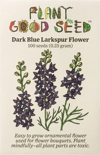 Plant Good Seed Semillas de flores orgánicas de larkspur azul oscuro, paquete de 100, semillas de reliquia para plantar flores, suministros de
