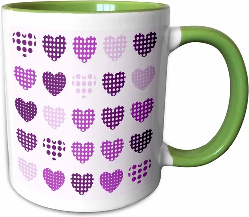 Miniatura 13 de 3dRose Taza de café, tamaño: 15 onzas, patrón de corazones de lunares morados y blancos en una fila, divertido regalo de taza de café