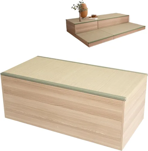 Miniatura 16 de EMOOR Cofre de almacenamiento de tatami de 23.6 pulgadas, caja de almacenamiento de 24 x 24 x 3.5 pulgadas (roble), banco de zapatos zen