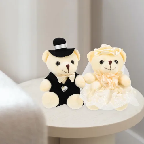 Miniatura 2 de 2 adornos de oso de boda, adorables osos de peluche para novia y novio, perfectos para decoración de bodas, día de San Valentín, oficina en casa