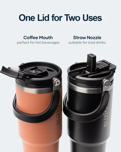 Miniatura 2 de BUZIO Vaso de 40 onzas con asa, vaso aislado con tapa 2 en 1 y popote, vaso de café helado aislado al vacío de acero inoxidable, taza de viaje a