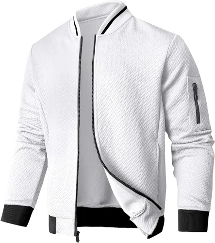 Miniatura 14 de SAVKOOV Chaqueta ligera de ajuste holgado para hombre, chaqueta bomber casual y elegante