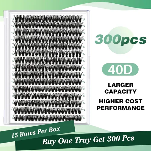 Miniatura 75 de Extensiones de racimos de pestañas 300 piezas, pestañas individuales 40D 0.07D rizado 11mm, para colocar en casa, bandeja grande de volumen
