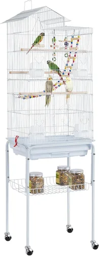 Miniatura 10 de Yaheetech Jaula para pájaros de 64 pulgadas, tamaño mediano y pequeño, jaulas para pájaros con soporte rodante desmontable para loros, tortolitos