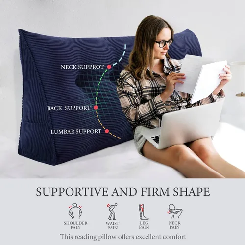 Miniatura 2 de Almohada de cabecera gruesa totalmente rellena individual XL, cabecero acolchado de dormitorio, soporte suave y firme, cojín grande triangular, Azul