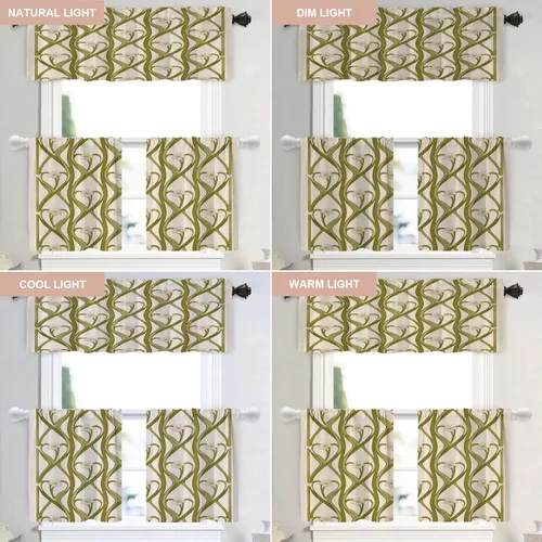 Miniatura 9 de Shrahala Art Nouveau Floral Pattern Blackout Curtain Tiers, Delicate Vine and Flower Design Kitchen Valance Light Blocking Tier Drapes with Rod