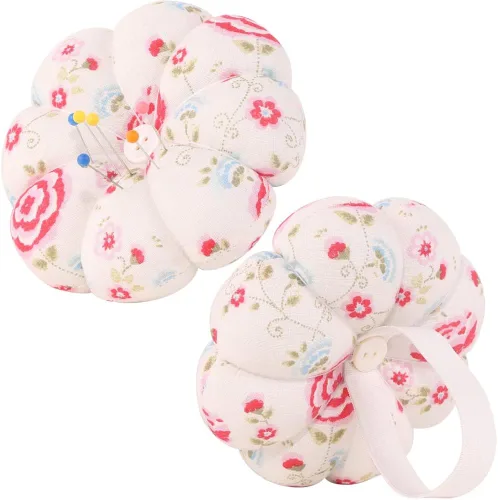 NEOVIVA Pinc para coser con pulsera, bonito cojín de muñeca para costura diaria, estilo calabaza, paquete de 2, prisma floral rosa