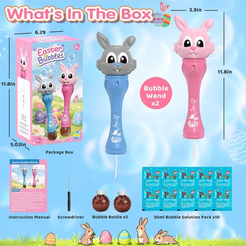 Miniatura 5 de Máquina de burbujas para niños, paquete de 2 varitas de burbujas de conejo, soplador automático de burbujas de conejo, juguetes de burbujas