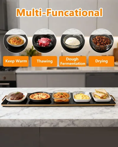 Miniatura 3 de Bandeja de Calentamiento Eléctrica, Bandejas de Calentamiento de Alimentos Extra Grandes con Ajustes de Temperatura y Temporizador, Calentador
