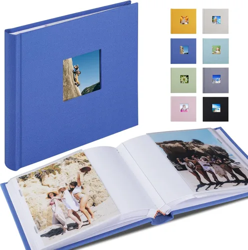Miniatura 17 de Álbum de fotos pequeño 5x7 con capacidad para 50 fotos verticales con bolsillos de notas adhesivas, mini álbum de fotos con tapa de lino 5x7 con Gris