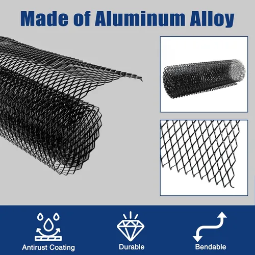 Miniatura 3 de 40 x 13 pulgadas Malla Universal Negra de Metal: Malla de Parrilla de Auto de Aleación de Aluminio con Agujeros Rómbicos de 10 x 20mm para Parrilla