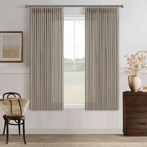 Miniatura 98 de TWODRAPES Cortinas de Lino Plisadas con Pinza Beige Blancas de 54 Pulgadas de Largo 2 Paneles para Comedor Cocina Dormitorio Plisadas Semi