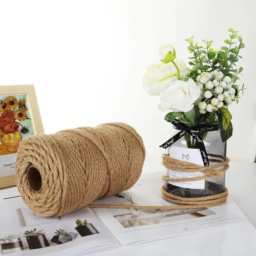 Miniatura 5 de Cuerda de yute de 328 pies de 0.236 in, 4 capas de yute grueso natural, cáñamo resistente para poste rascador de gatos, manualidades, jardinería