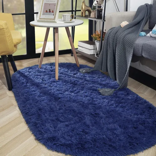 Miniatura 6 de ISEAU Alfombra ovalada esponjosa, moderna alfombra de felpa lanuda para dormitorio de niños, extra cómoda, bonita, alfombra de noche para habitación