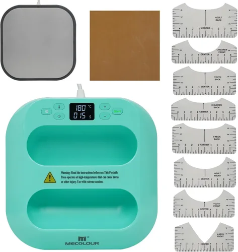 Miniatura 10 de MECOLOUR Máquina de prensa de calor para camisetas, prensa de calor portátil de 9 x 9 pulgadas con alfombrilla de prensa de calor, teflón de PTFE