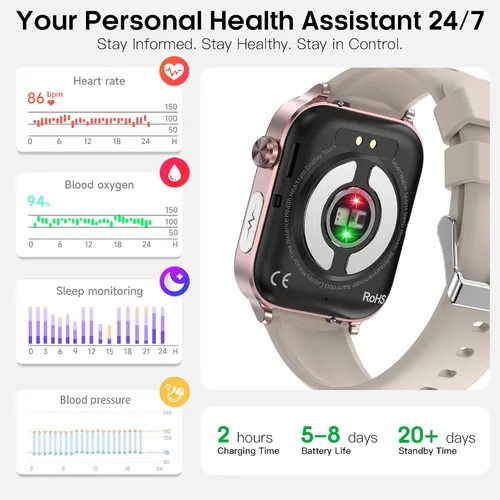 Miniatura 2 de Reloj inteligente para mujeres y hombres (respuesta/dial) reloj inteligente IPS de 1.96 pulgadas, frecuencia cardíaca 24/7, oxígeno en sangre