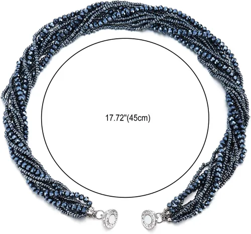 Miniatura 3 de COOLSTEELANDBEYOND Gargantilla de cadena trenzada de cristal multicapa, cierre magnético, collar de declaración, pulsera