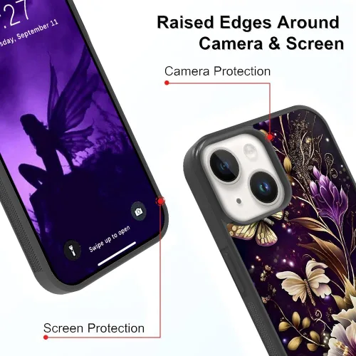 Miniatura 3 de OOK Funda Magnética para iPhone 15 Plus Diseño de Nebulosa Espacial de Flores Morado Profundo [Compatible con MagSafe] PC Duro + TPU Suave